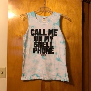 PINK Tie dye call me on my shell phone tank